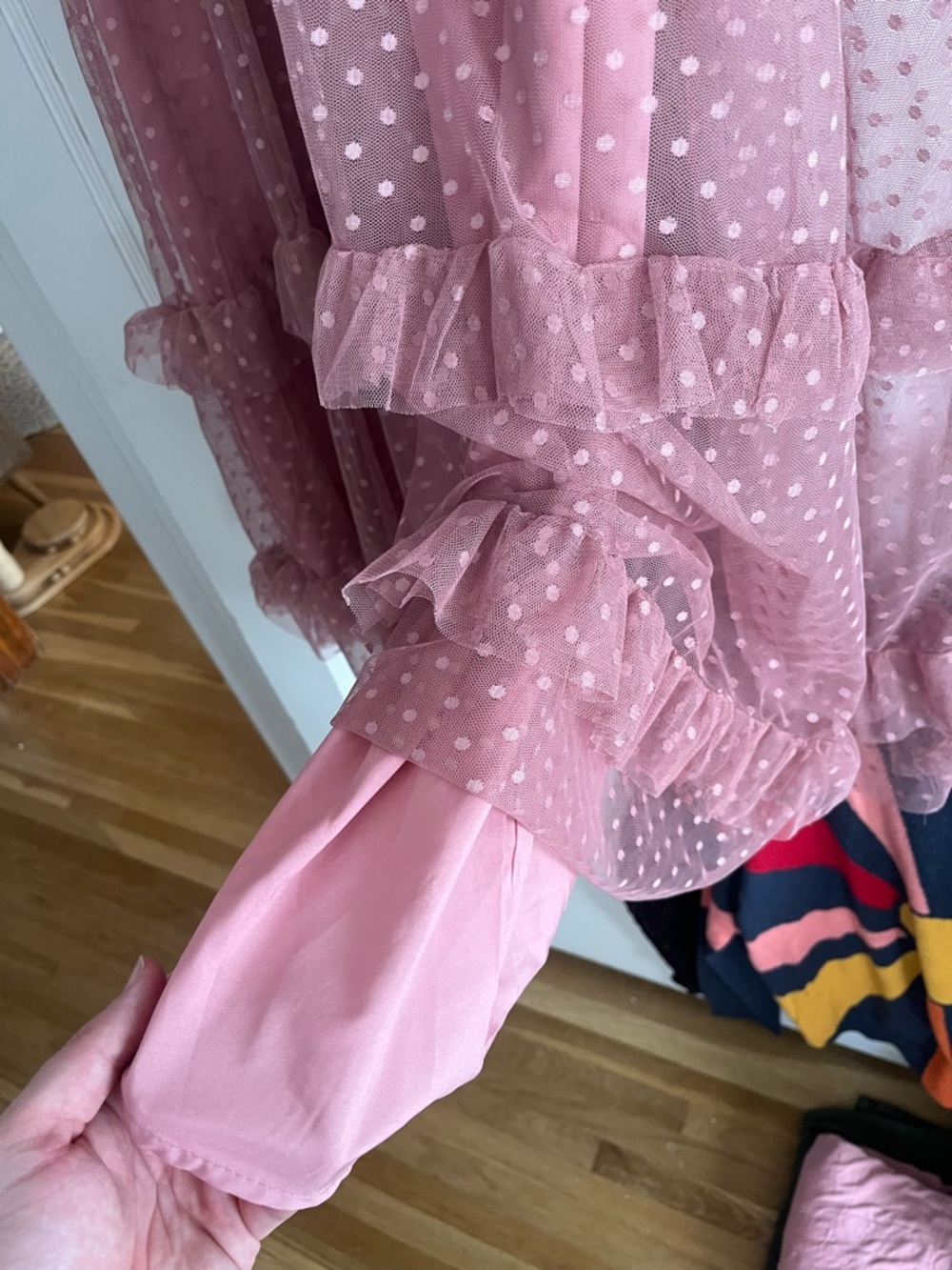 Smocked Pink Polka Dot Midi Dress with Ruffle Tiers - Picture 4 of 6